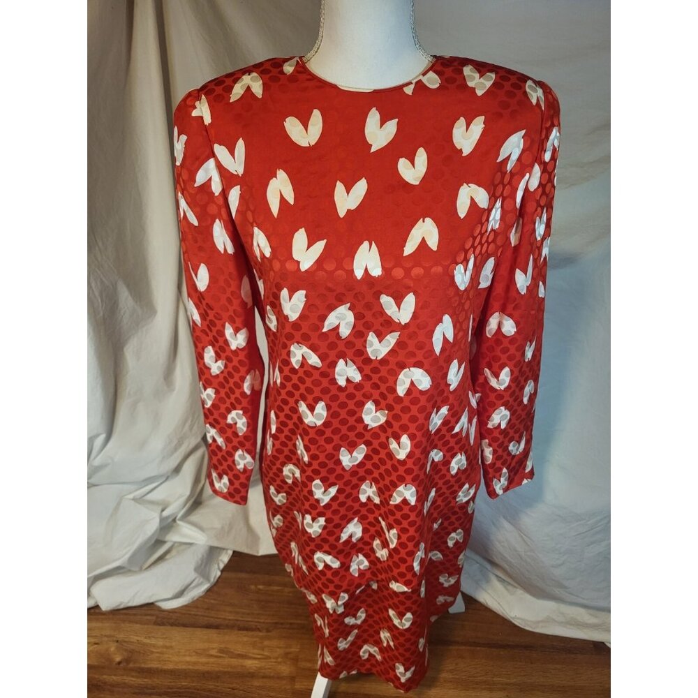 Vintage Suzanne 100% Silk Red & White Heart Dropped Waist Dress Size 4?